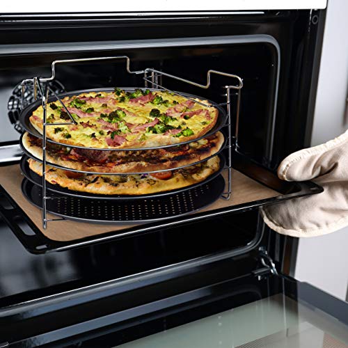 Miniatura 6 de Relaxdays Set De 4 Bandejas Pizza Horno Con Soporte, Plato Redondo, Molde, Antiadherente, Metal, 32 X 32 Cm, Antracita