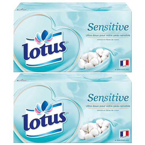 Lotus Sensitive – 160 Mouchoirs 4 épaisseurs pour un confort absolu – Blancs, doux et résistants – Fabriqués en France – Lot de 2 boîtes de 80
