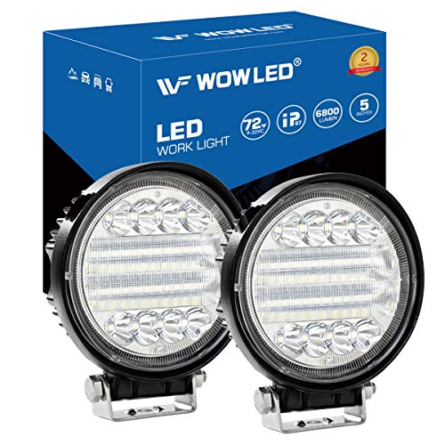 WOWLED LED Work Light, 2PCS 5 72W Round LED Light Pods Spot Flood Combo Lights 6D Offroad Driving Work Fog Lights IP67 for Trucks Car New Arrival