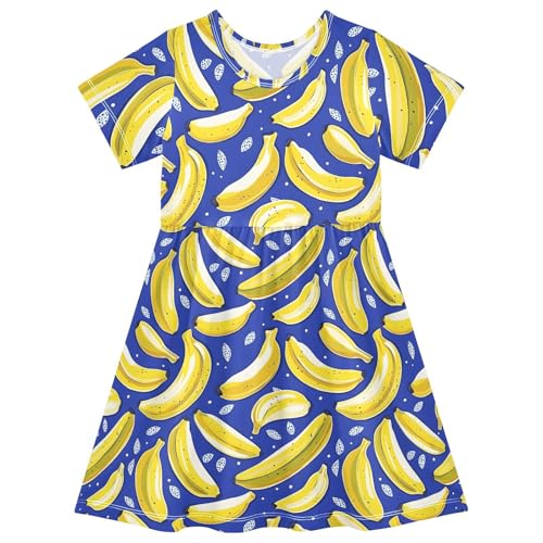 Girls' Short-Sleeve Dress, Banana Fruit Print Summer Dresses, Toddler Casual Sundress 2T