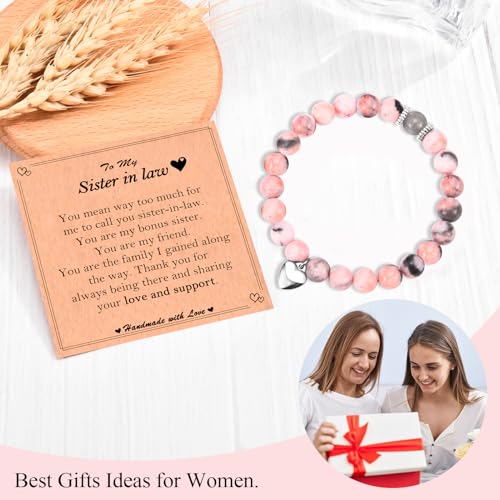 Image of Sister in Law Mothers Day Gifts, Christmas Valentines Day Easter Birthday Gifts Stocking Easter Basket Stuffers Beaded Bracelet Jewelry Gifts for Sister-in-Law Women, 6.7, Pink