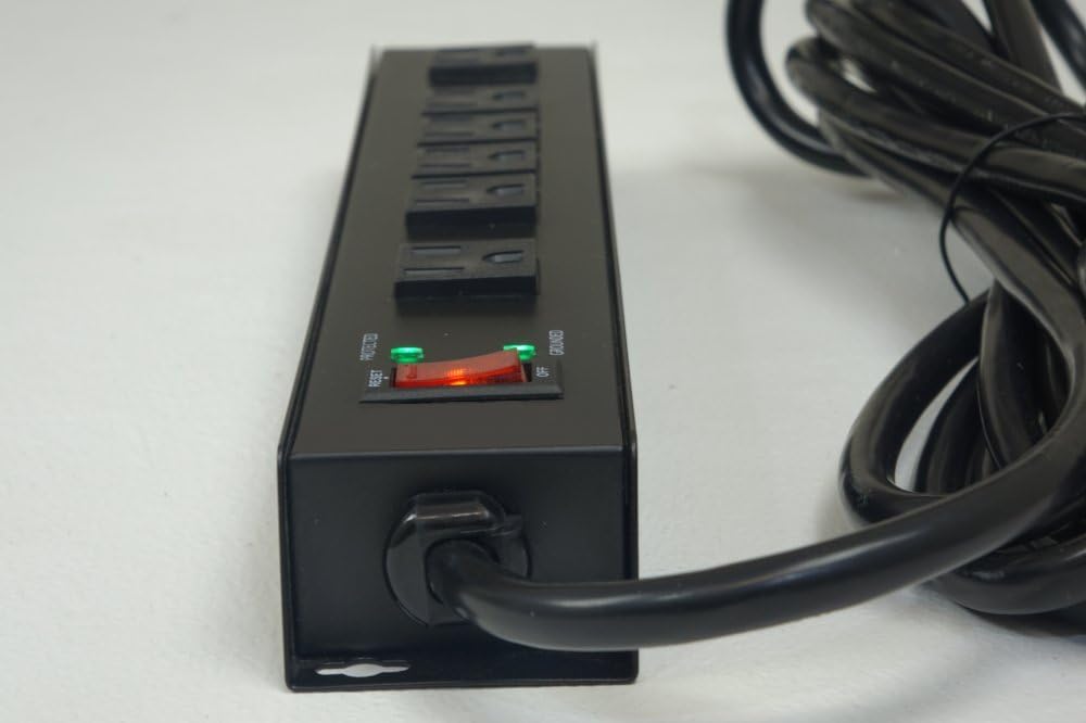 Industrial Grade Mountable Surge Protector with 15 feet Long Power Cord, 6-Outlet Power Strip, Wall Mount or Under Desktop Mount