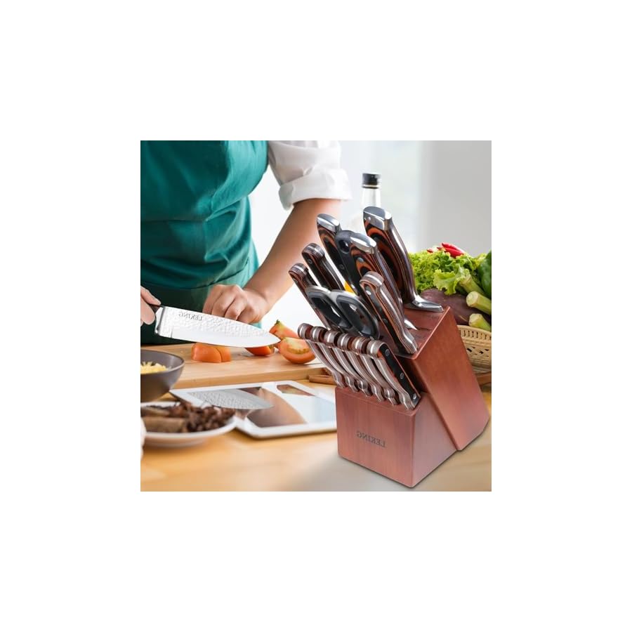 Leking-15-Piece-Block-Knife-Set-with-Wooden-Block-Premium-High-Carbon-Stainless-Steel-Chef-Knife-Set-with-Pakka-Wooden-Handle-Kitchen-Knife-Sets-with-Sharpener-Knives-Set-Scissor-6-Steak-Knives Leking 15-Piece Block Knife Set with Wooden Block, Premium High Carbon Stainless Steel Chef Knife Set with Pakka Wooden Handle, Kitchen Knife Sets with Sharpener, Knives Set, Scissor, 6 Steak Knives