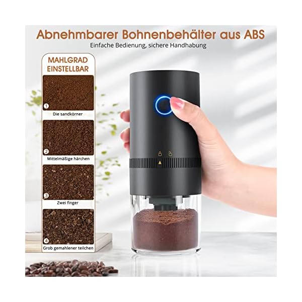 XIAZIR Kaffeemühle Elektrisch Gewürzmühle Leistungsstarker Motor Verstallbar Mahlgrad 30g Füllmenge Mühle für… – Bild 6