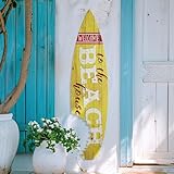 American Art Decor Welcome to the Beach House Shark Bite Wood Surfboard Plaque Wall Art Indoor Decor Sign Beach Themed Plank for Tiki Bar, Bedroom, Living Room, Garage, Man Cave, 60'x15'