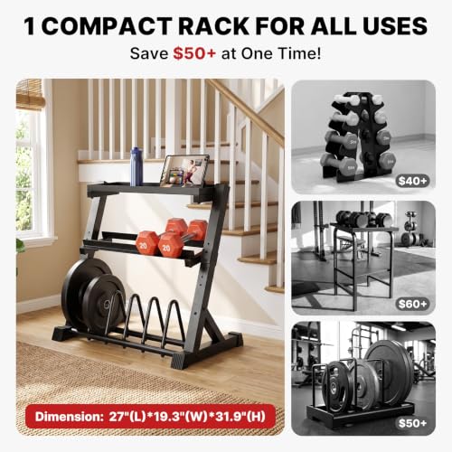 Image of YOLEO Dumbbell Rack, Adjustable & Compact Weight Rack for Dumbbell, Kettlebell, Barbell, Heavy Duty Weight Storage Organizer, Space-Saving Dumbbell Storage Stand Holder for Home Gym - 1100LBS Capacity (Rack Only)