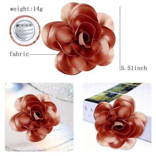 Image of Dainty Satin Fabric Flower Brooches for Women Large Rose Floral Brooch for Party Dance Wedding Banquet Elegant Camellia Fashion Brooch Pin for Women Girl 5.5inch