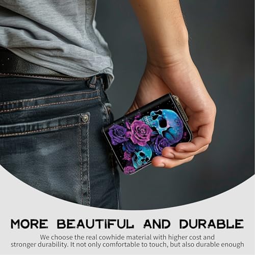 Image of Cute Credit Card Holder with Zipper, Neon Sugar Skull RFID-Blocking Card Case Small Wallet for Women Men, Multi-slot Card Organizer Case Travel Accordion Wallet