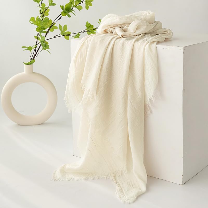 Women Lightweight Cotton Linen Scarf Long Fringe Scarves Shawl for Spring Summer Season Travel - Image 2