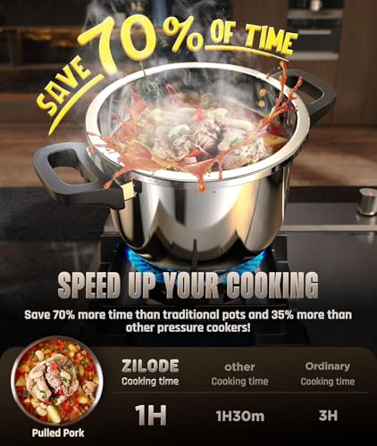Image of 18 /8 Stainless Steel Pressure Cooker 7 QT, [Save 70% Cooking Time] Olla De Presion with Food-Grade Body [One Hand Operation] Rotating Lock /Unlocking Lid System, Steam Rack Included