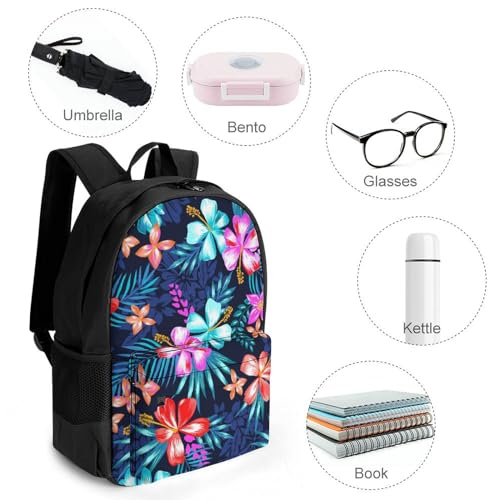 Hawaiian Colorful Hibiscus Flowers Tropical Palm Tree Leaves Art Rucksacks Polyester Anti-Theft Multipurpose Carry On Bag Large Capacity Gym Outdoor Hiking Backpack With Smooth Zippers4