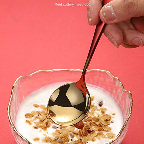 Spoons, 18/10 Stainless Steel Round Head Spoons, Modern and Fashionable Thick Short handle 304 Stainless Steel Korean Spoon, Used for Soup, Grain, Dessert, Fruits, Milk Tea, Coffee, Set of 4