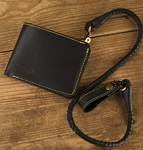 Trip Machine Company Bifold Motorcycle/Biker Genuine Leather Wallet with Braided Chain - Black "Lucille"2