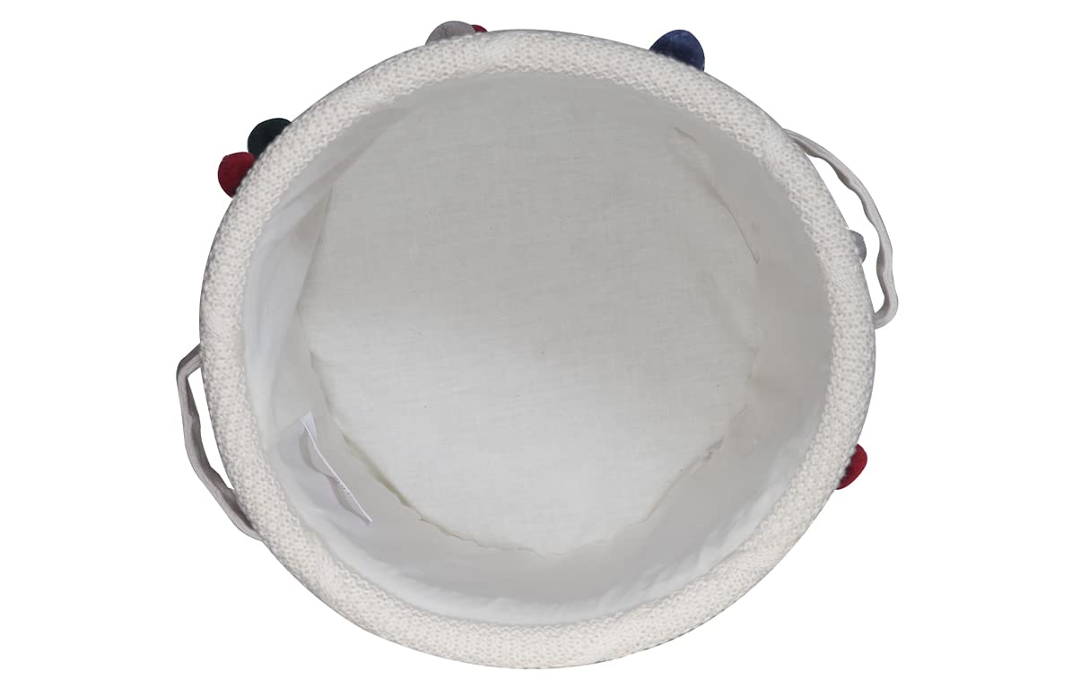 Kindsgut Aufbewahrungskorb Kinder Baumwolle mit Pompons, Creme | Spielzeugkorb 30x35 cm, weich und rund, für Kuscheltiere, Spielzeug, Decken und Wäsche, Kinderzimmer, Ordnung lernen, Unisex