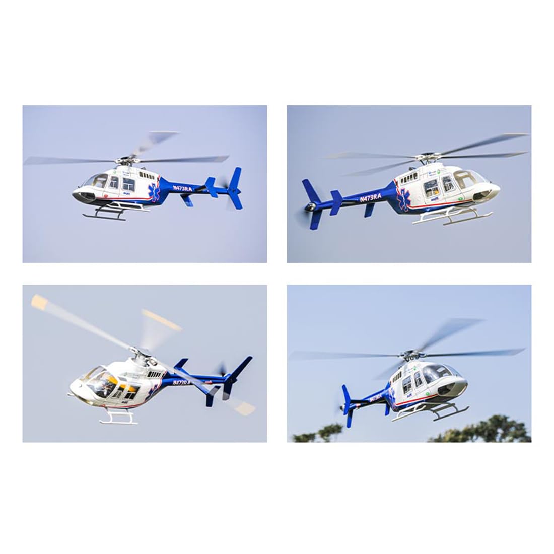 FLYWING BELL-407 - Modellino di elicottero radiocomandato, classe 470, 2,4 GHz | Controllo di volo a sei canali "Military ACE" con quattro rotori, GPS e rotori a cambio rapido, versione RTF