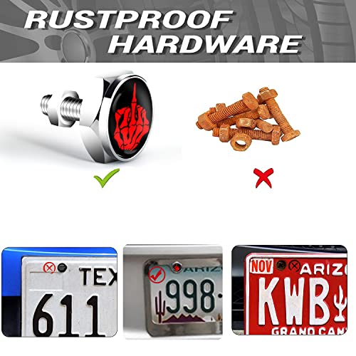 Dsycar Rustproof Chrome License Plate Screws Fastener Kits Skull Finger License Plate Frame Screws For Fastening License Plates, Frames And Covers & Bonus 4 Valve Stem Caps (Red Skull Finger/Silver) #TOP1