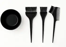 Kit de Pincéis para Tintura de Cabelo com Bowl – 4 Peças Pretas | Profissional para Aplicação de Coloração, Mechas e Hidratação