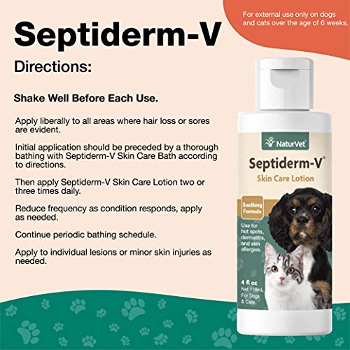 Image of NaturVet Septiderm-V Skin Care Lotion for Dogs & Cats - Pet Health Supplement for Dermatitis, Dog Skin Allergies, Itching, Hot Spots, Cat Rashes - Pet Lotion, Grooming Aid - 4 Oz.