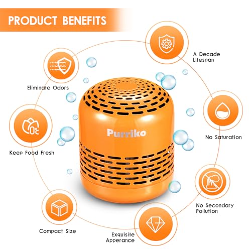 Purriko Refrigerator Deodorizer,Lasts up to 10 Years,Refrigerator Odor Eliminator,Fridge Deodorizer,More Effective Than Baking Soda Bamboo Air Purifying Bags,Orange