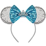 Cinderella Minnie Ears Headband, RAZKO Sequin Silver Minnie Ears Headband Mouse ears Headband for Women Girls Cinderella Accessories, Pick Your Color(Silver-Crown)