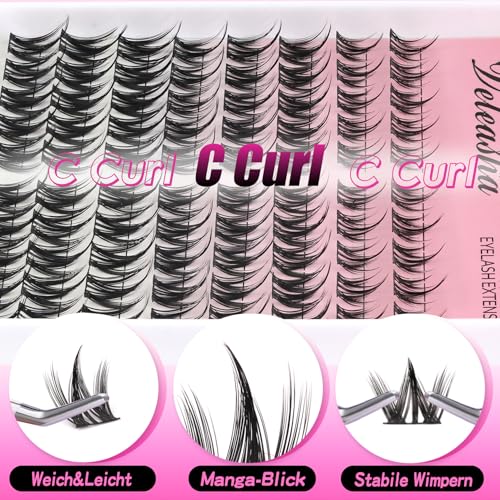 Veleasha Manga Lash Clusters Set mit wasserdichter Lash Bond und Dichtung C Curl 80PCS 10-14MM Anime Cluster Wimpern Starke Halte Nicht-reizender Wimpern Kleber für Wimpernverlängerungen (Begonia Kit)
