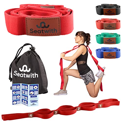 Seatwith Yoga Stretching Strap with Loops - Övningsband 200 X 4 Cm med 10 öglor för rörlighet - transportväska + träningsinstruktioner ingår -...
