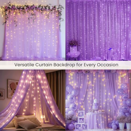 Image of Special You Canopy Tent for Decoration, Canopy for Bedroom, Unstitiched Lavender Chiffon Like Cloth for Decoration 5 mtr Long with Light, Aesthetic Room Decor, Backdrop for Decor