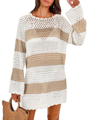 Image of ANRABESS Women Swimsuit Crochet Swim Cover Up 2026 Summer Bathing Suit Swimwear Mesh Knit Beach Dress Vacation Outfits