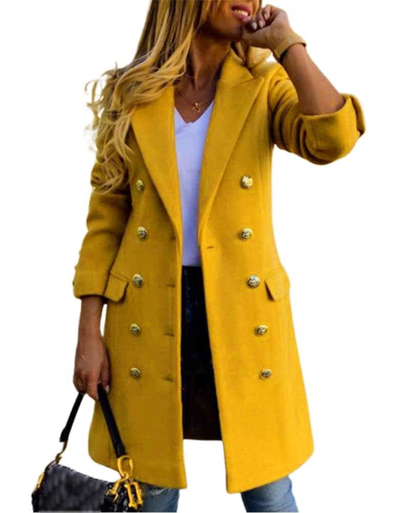 Women's Double Breasted Wool Coat Fall Winter Notched Lapel Midi Long Wool Peacoat Jacket-image-43