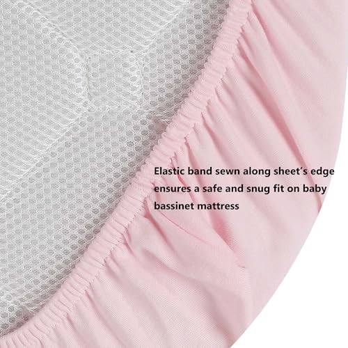 Image of Onacosht 100% Organic Cotton Bassinet Sheets Compatiable with ANGELBLISS Baby Bassinet Bedside Sleeper, 2 Pack Jersey Knit Fitted Sheet for Baby Boy and Girl, Pink and Light Grey