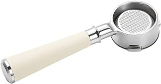 Jonikuper Portafiltro sin fondo de 58 mm, cesta de filtro de acero inoxidable, con mango de silicona, para máquinas de café, versátil para uso doméstico u oficina (blanco)