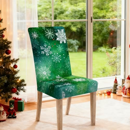 Image of Nuxovilar 2PCS Green Snowflake Stretch Chair Covers 23.6x70in | Holiday Slipcover Festive Protector Snowflake Wrap Seat Guard Dining Room Family Kitchen Dinner (Green Snowflake)