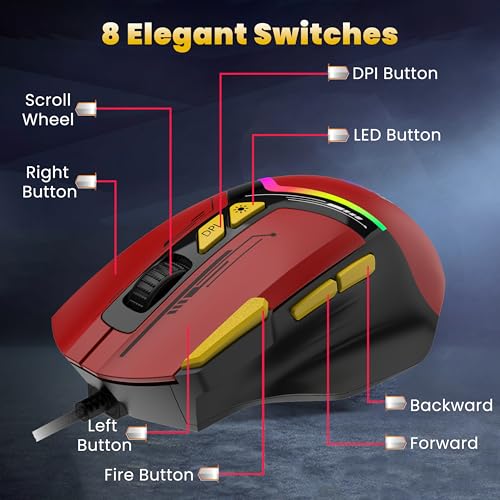 Image of Ant Esports GM333 RGB Wired High End Optical Ergonomic Gaming Mouse with 12800 DPI 1.5M Braided Cable Comes with Inbuilt Software Huano Switches with Rubber Coated Top Cover - Black /Red /Yellow