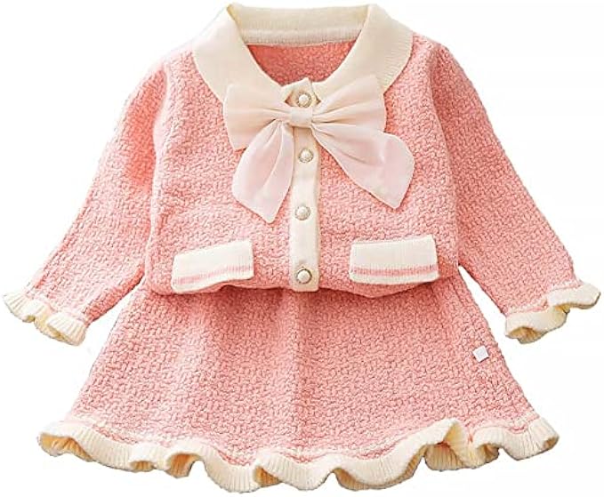 ODIZLI Toddler Baby Girls Children'S Knitted Sweater Top Short Skirt Two-Piece Set