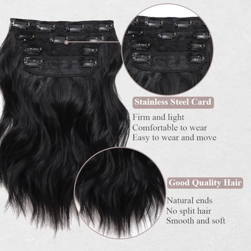 Clip in Hair Extensions 4PCS Black Hair Extensions Clip ins for Women 10 Inch Body Wave Short Wavy Hair Extensions Thick Syntheitc Hairpieces - Image 4