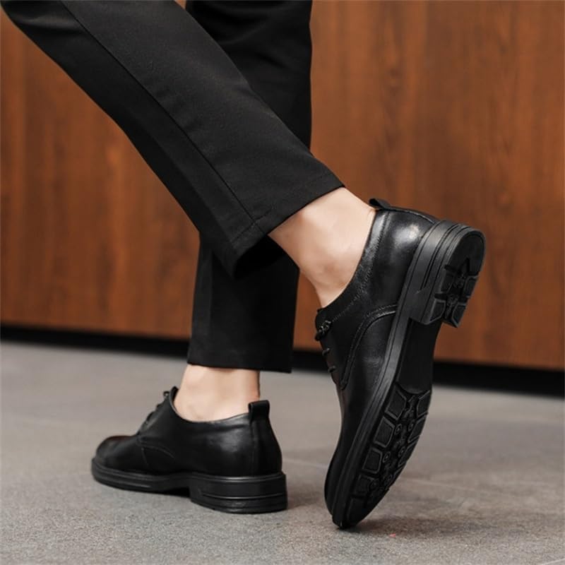 Men's Business Dress Leather Shoes Pointed Toe Low-top Lace-up Black Oxford Shoes Comfortable Non-Slip Rubber Soft Sole Casual Shoes for Men