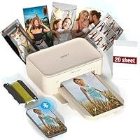 HPRT Desktop Fotodrucker 10cm x 15cm mit 20 Blatt Fotopapier & 1 Band, Instant Bilddrucker für iPhone, Smartphone, Thermische Farbstoffsublimation, WI-Fi-Verbindung, Zuhause, Beige
