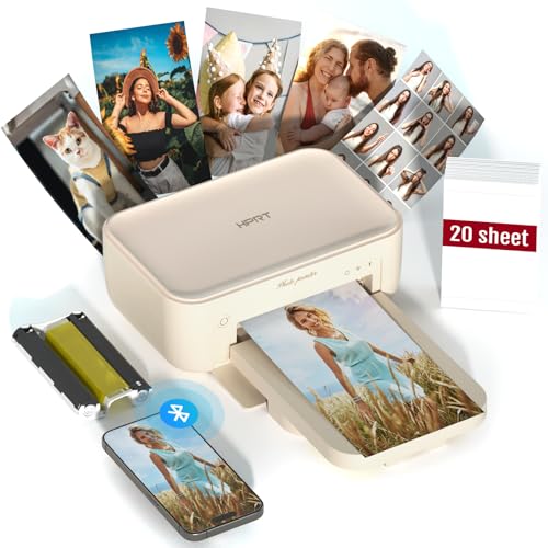 HPRT 4x6 Photo Printer with 108 Sheet Photo Paper& 2 Ribbon, Desktop Instant Picture Printer for iPhone, Smartphone, Thermal Dye Sublimation, WI-Fi Connnecting, Home Use, Beige Pure-beige Ph