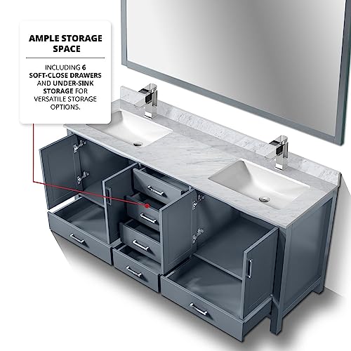 Bell+Modern Big Sur 72 Inch Dark Grey Double Vanity, White Carrara Marble Top, White Square Sinks And No Mirror #TOP5