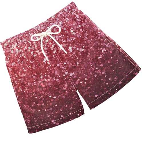 Pigsaly Boys Swim Trunks Strawberry Red Rose Pink Gradient Flashing Glitter Boys Board Shorts Swimsuit Swimwear 4T