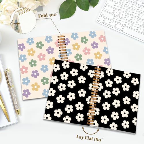 Image of Cute Floral Lined Spiral Journal Notebook, 2 Pcs Aesthetic Vintage Flower Themed Notebooks, Spiral Bound Journals for Women, Notepad (8.2*6.2 inch) for Work Office School Student Teacher Daily Note Taking
