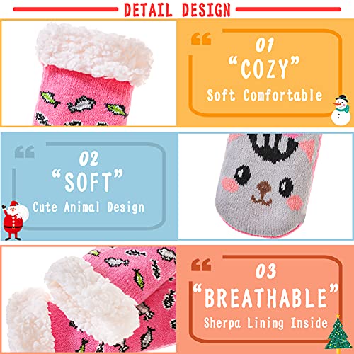 Boys Girls Fuzzy Slipper Socks Soft Warm Animal Thick Fleece Lined Christmas Stockings Child Kids Toddler Winter Home Socks (Pink Cat, 8-12 Years) #TOP4
