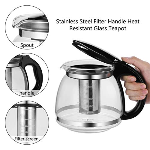 HEMOTON Infusión de té de vidrio de borosilicato 2000 ml de infusión de tetera transparente e infusión de tetera de… - Imagen 3