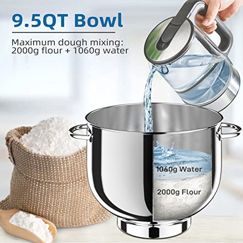 9.5 Qt Stand Mixer, 10-Speed Tilt-Head Food Mixer, Vezzio 660W Kitchen Electric Mixer with Stainless Steel Bowl, Dishwasher-Safe Attachments for Most Home Cooks (Silver) - Image 7