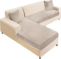 Vista 70 de NAISI Funda para Sofá Seccional de 1 Pieza de Terciopelo Separada para Chaise Lounge Funda Suave Elástica Fundas para Sofá Seccional Marrón