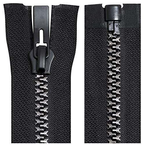 AERZETIX - C64188 - Cremallera Inyectada Separable N°8 50cm autoblocante - Tirador Decorativo en Metal - Color Negro y Plata - Malla cursor mercería Ropa Costura