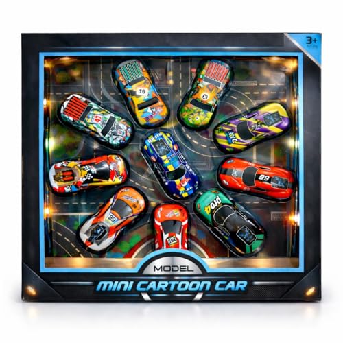 Image of Metal Car Pull Back Race Car Set - 10 Pcs Combo | Hot Wheels Set Style Sports Pack | Pull Back Race Cars & Police Cars | Die-Cast RC Look | Birthday Gifts for Kids (3+ Years)