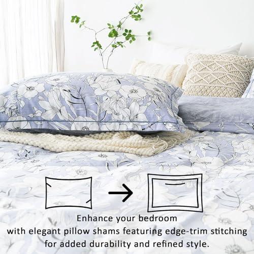 Lemiroe 100% Cotton Duvet Cover Queen Size,Vintage Floral Lavender Bedding Sets 3Pcs,Button Closure thumb #1