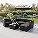 Juskys Polyrattan Lounge Punta Cana L für 4-5 Personen mit 3er Sofa, Sessel, Hocker, Tisch & Kissen, Sitzgruppe für Garten, Terrasse und Balkon, Gartenmöbel Set wetterfest - Schwarz/Grau
