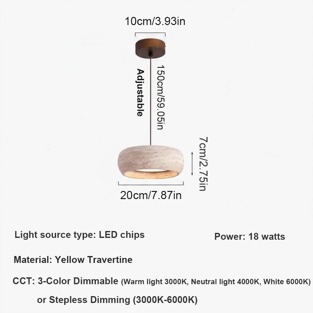 Pendelleuchte Minimalistischer Gelber Travertin, LED Hängelampe Oben Unten Beleuchtung Ringstein Kronleuchter für Schlafzimmer Nachttisch(3 modes)
